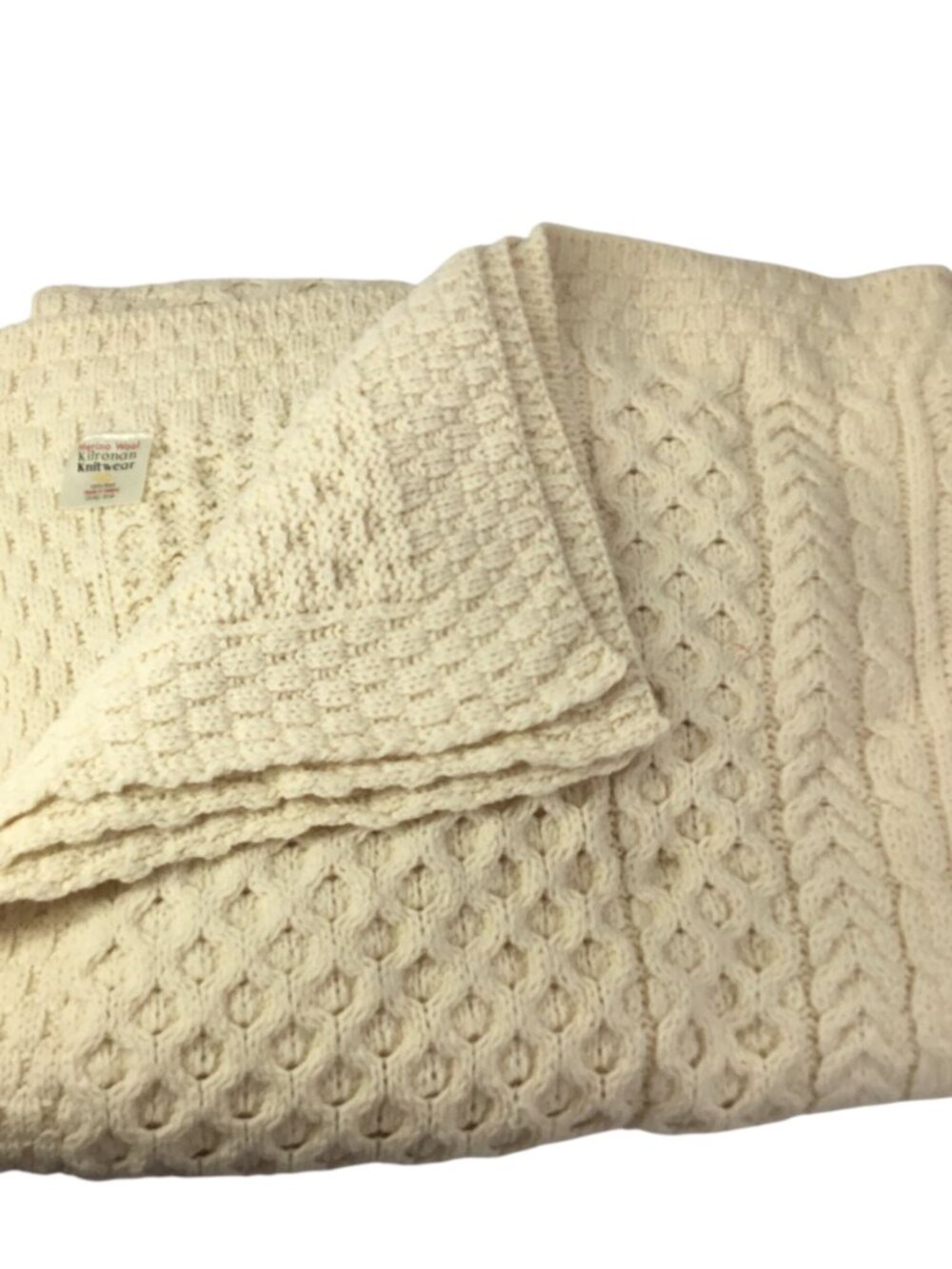 Kilronan Merino Wool Throw NIP Cable Knit Aran Ireland Natural 42 x 72